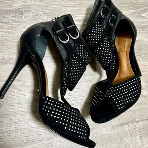 Schultz Stiletto Heel super sexy black & rhinestone 37 euro 6.5